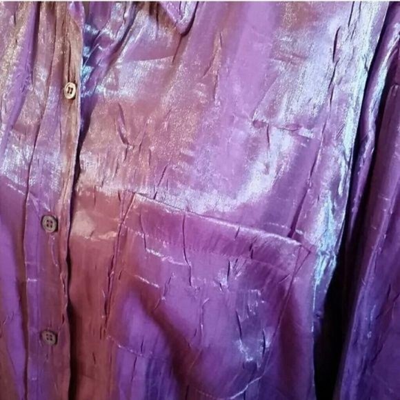 Karen Kane Purple Metallic Shimmer Button Up Blouse Top - Picture 3 of 6